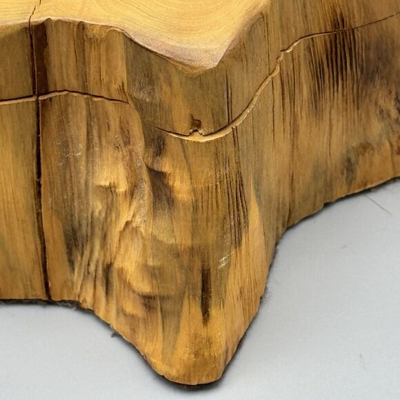 Vtg Hand Carved Tree Stump Trinket Box Removable Lid Mancave Cottagecore Deer - Picture 8 of 15